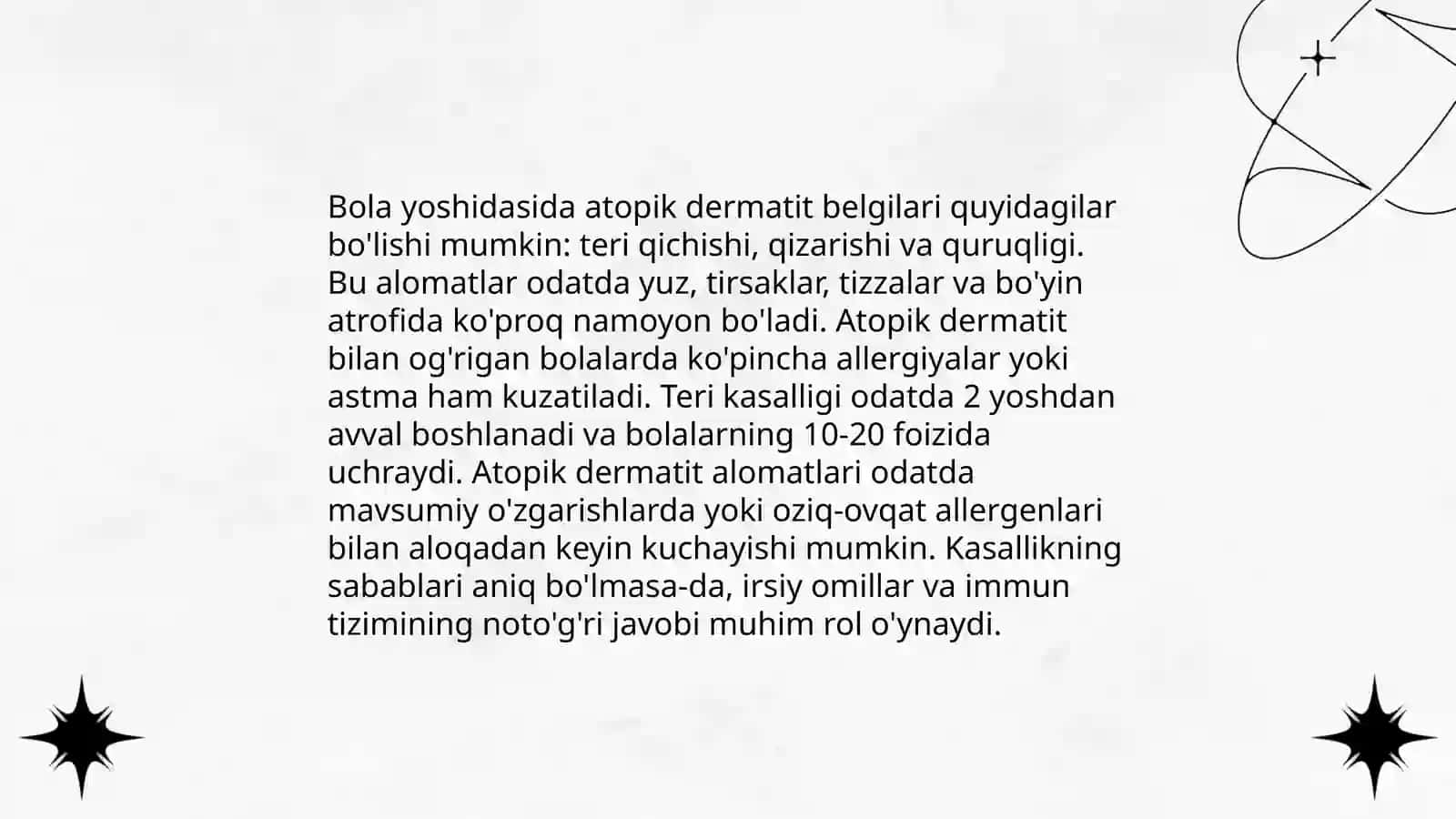 Atopik dermatitning bollarga xos xususiyatlari 4