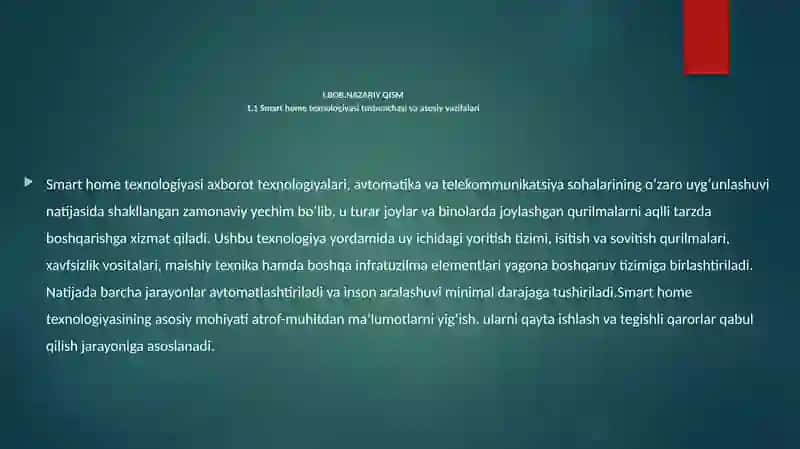 SMART HOME TEXNOLOGIYALARIDA O‘RNATILGAN QURILMALAR 4