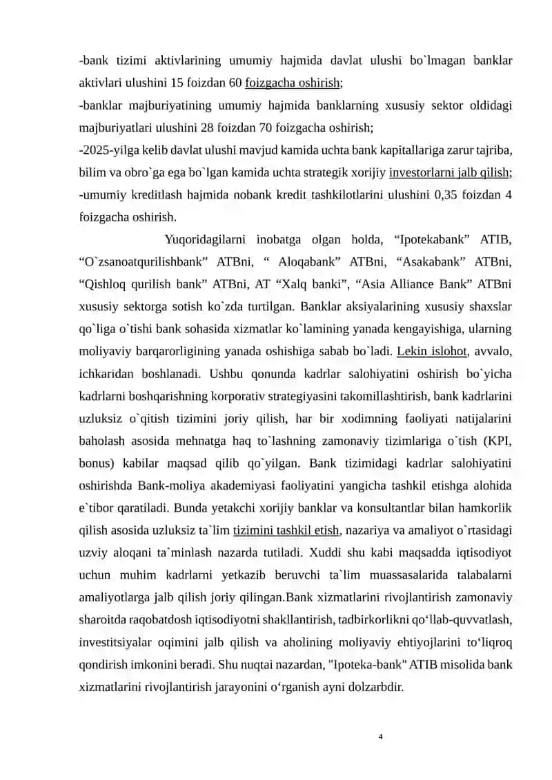 Iqtisodiyotni modernizatsiyalash sharoitida bank xizmatlarini rivojlantirish yo‘llari 4