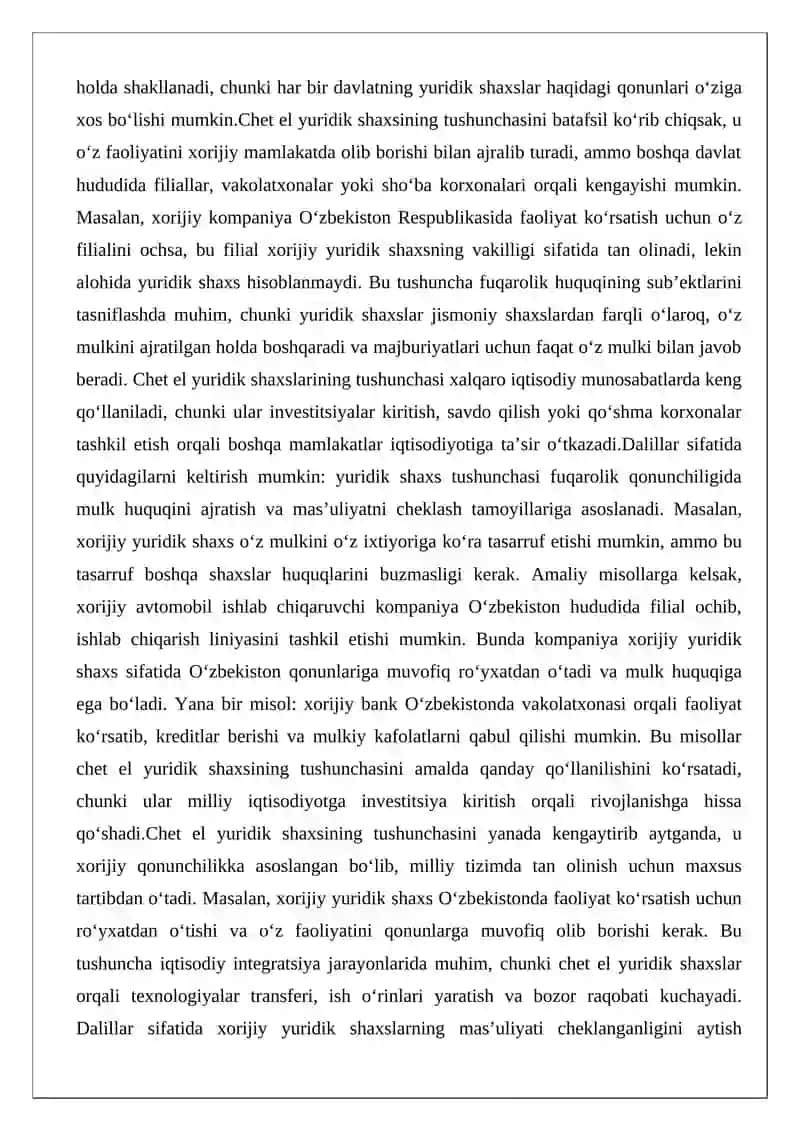 Chet el yuridik shaxslarning O‘zbekiston Respublikasida mulk huquqi 4