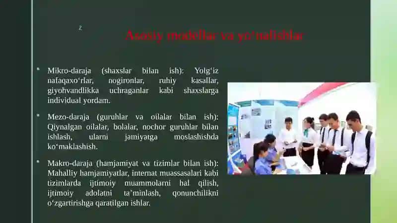 Xalqaro tajribada turli guruhlar bilan ijtimoiy ish modellari 4