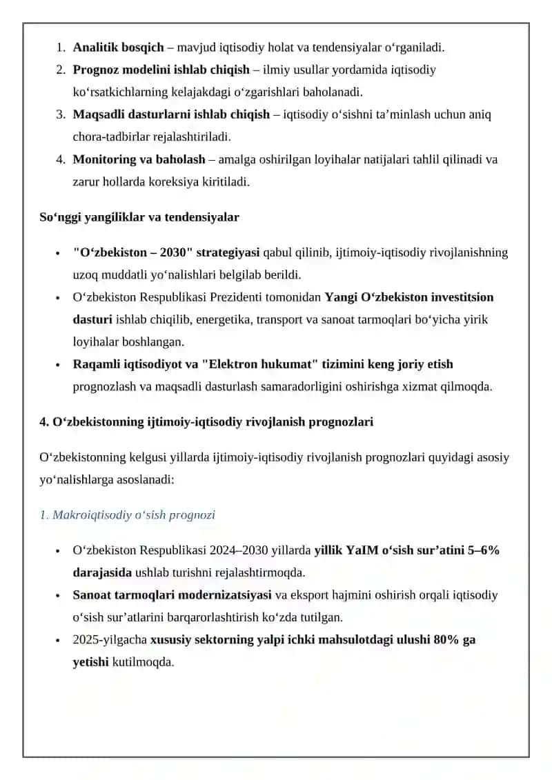 O‘zbekistonning ijtimoiy-iqtisodiy rivojlanishini prognozlashtirish va maqsadli dasturlashning mexanizmi 4
