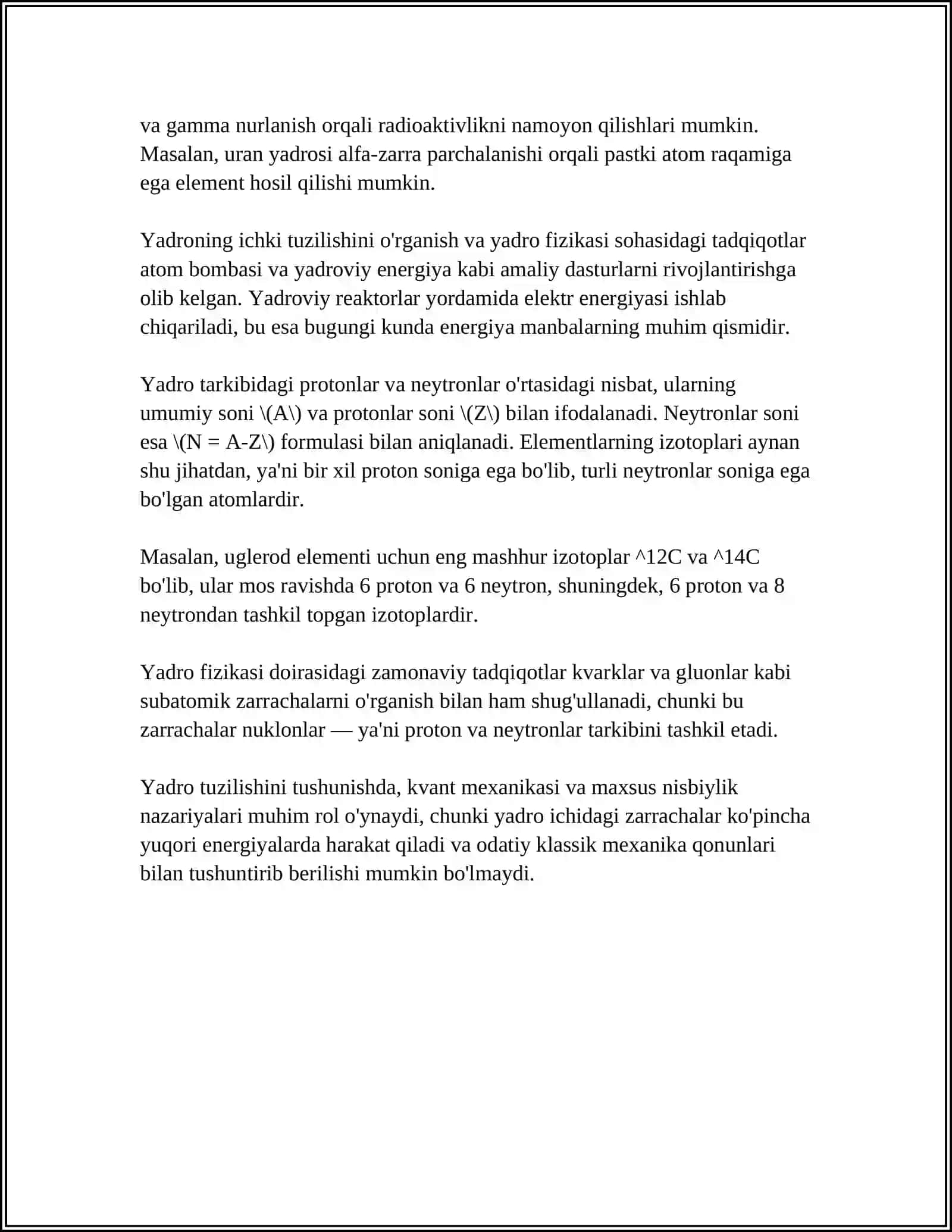 MUSTAQIL ISH Mavzu: YADRO VA UNING TUZILISHI 4