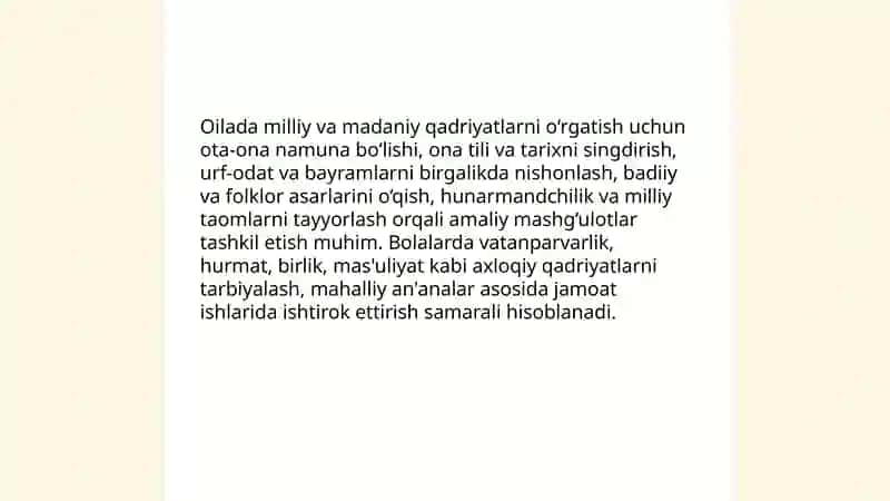 Vatan taraqqiyotiga men ham mas'ulman: Oila jamiyatning asosiy bo'g'ini. 4