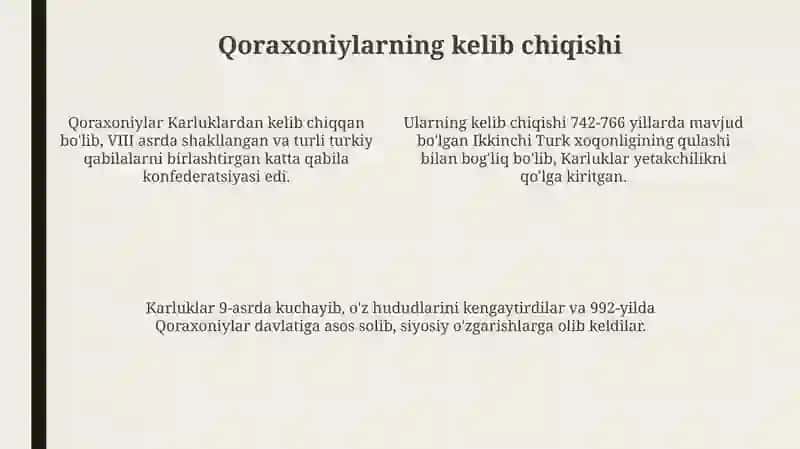 Qoraxoniylar davlati haqida 5 ta slayddan iborat PowerPoint uchun 4
