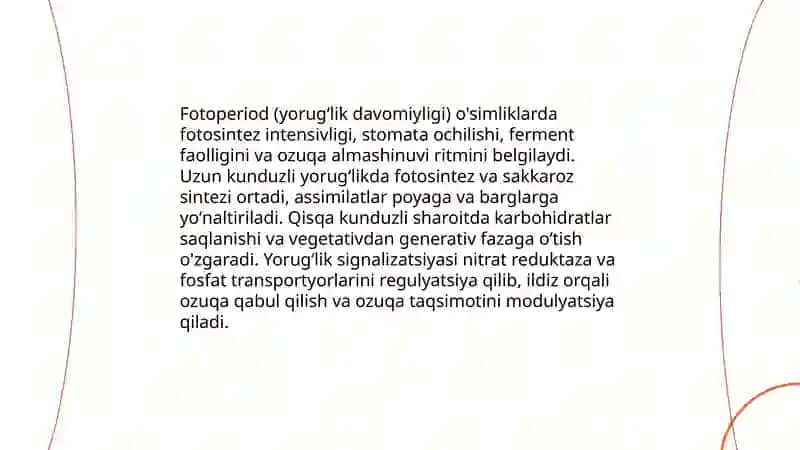 Yorug'lik intensivligi va sifati o'simlik oziqlanishiga ta'siri 4