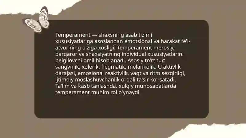 Shaxsning individual xususiyatlari. Temperament 4