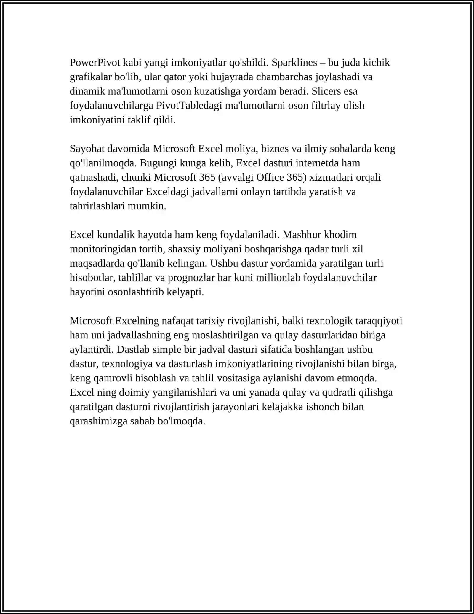 EXCEL HAQIDA REFERAT TAYORLASH KERAK 4