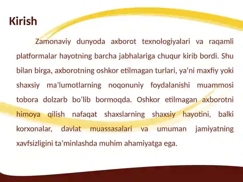 Oshkoretilmagan axborotni noqonuniy foydalanishdan muhofaza qilish 4