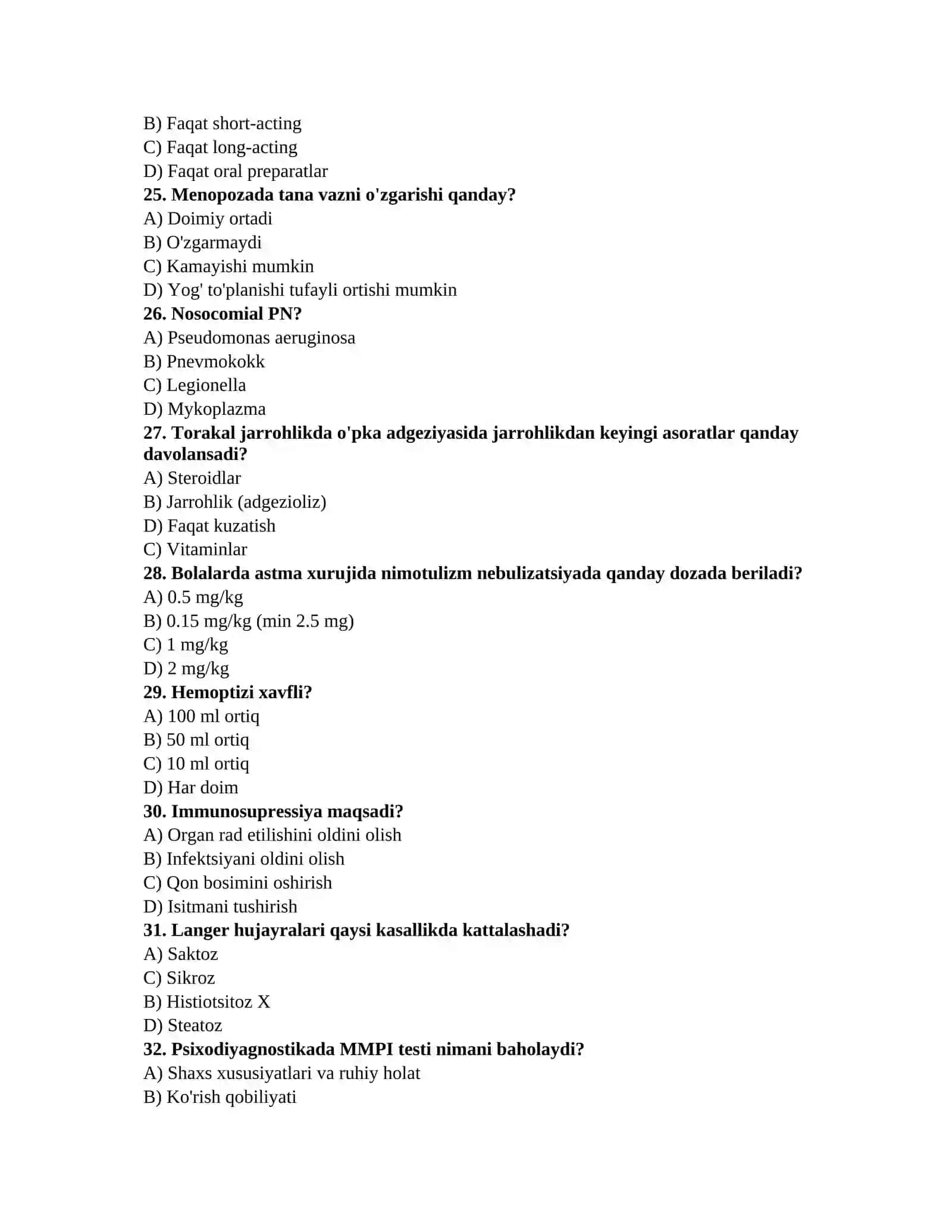 Tibbiyot test savollari to'plami 4