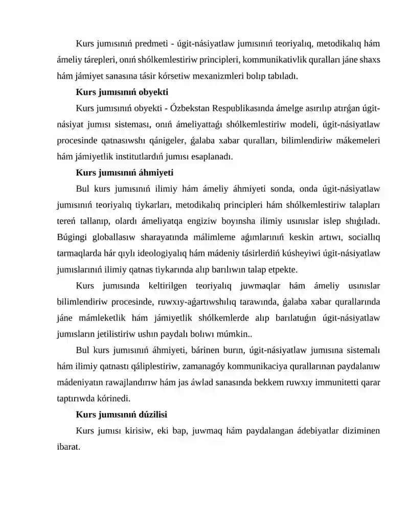 ÚGIT-NÁSIYAT JUMÍSÍNÍŃ TEORIYALÍQ TIYKARLARÍ(Kurs jumısı) 4