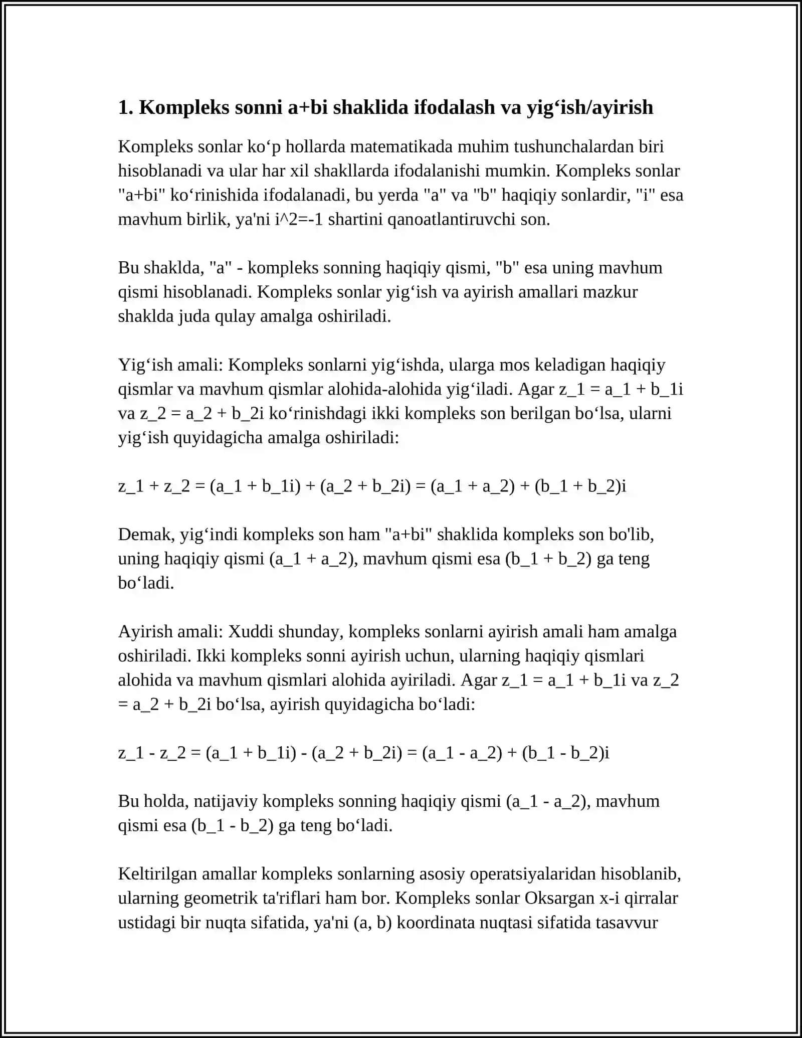 KOMPLEKS SON SHAKLLARI, ULAR USTIDA AMALLAR. AMALIY 4 4