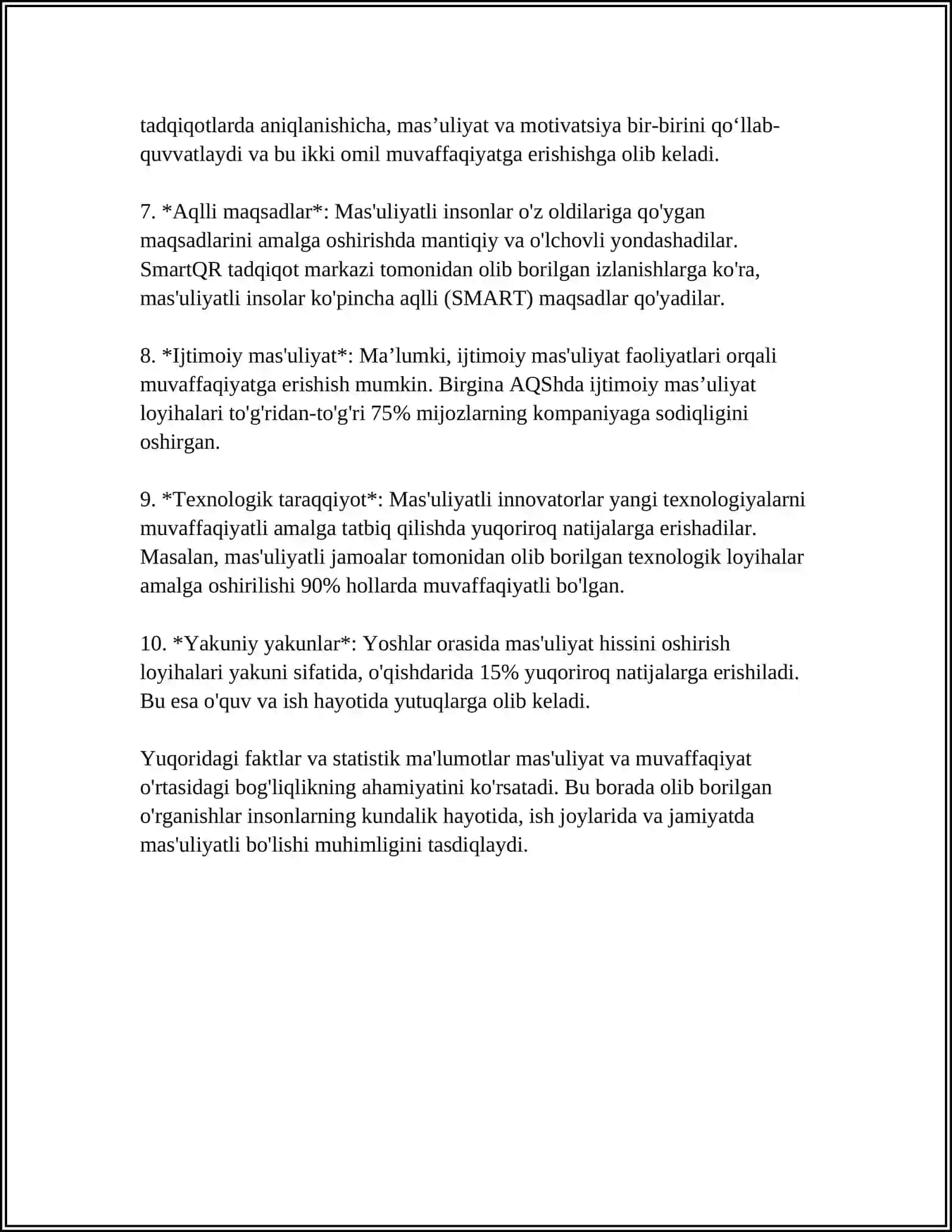 MUVAFFAQIYAT UCHUN SHAXSIY JAVOBGARLIKNI SHAKLLANTIRISH 4