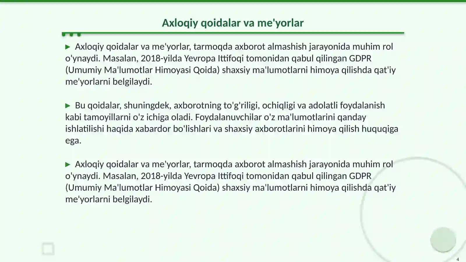 Tarmoq odob axloqi (infoetika) 4