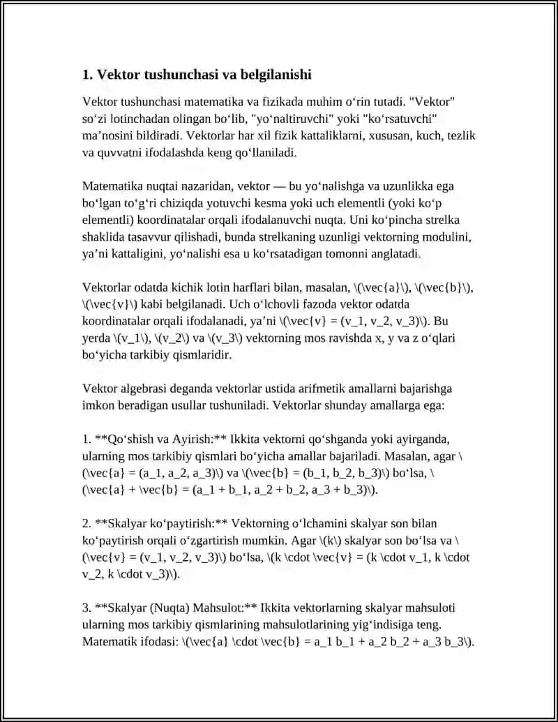 VEKTORLAR TUSHUNCHASI VEKTORLAR USTIDA AMALLAR BAJARISH 4