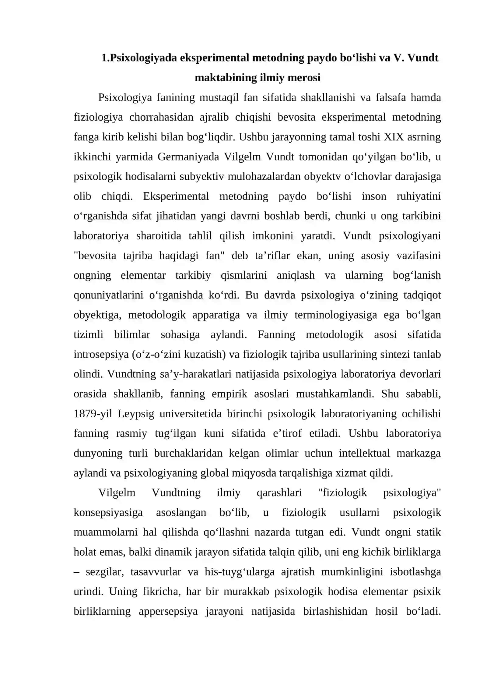 Eksperimental psixologiyaning shakllanishi va rivojlanish tarixi 4
