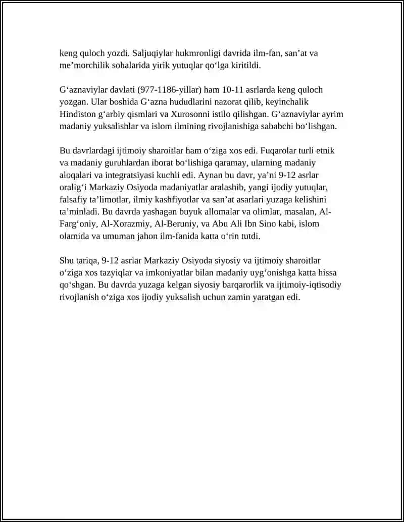 MARKAZIY OSIYODA 9-12 ASRLARDA MADANIY UYGONISH DAVRINING YUZAGA KELISHI 4