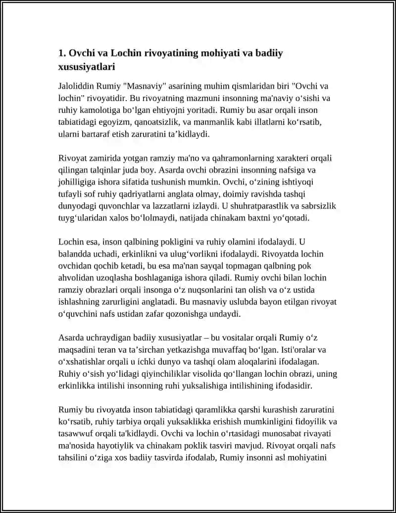 Ovchi va Lochin rivoyatining mohiyati va badiiy xususiyatlari 4
