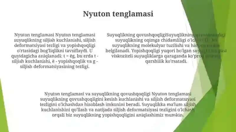 Suyuqlik Qovushqoqligi.Nyuton Tenglamasi 4