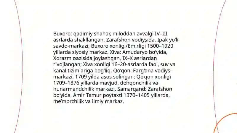 O'rta osiyo xonliklari tarixiy geografiyasi 4
