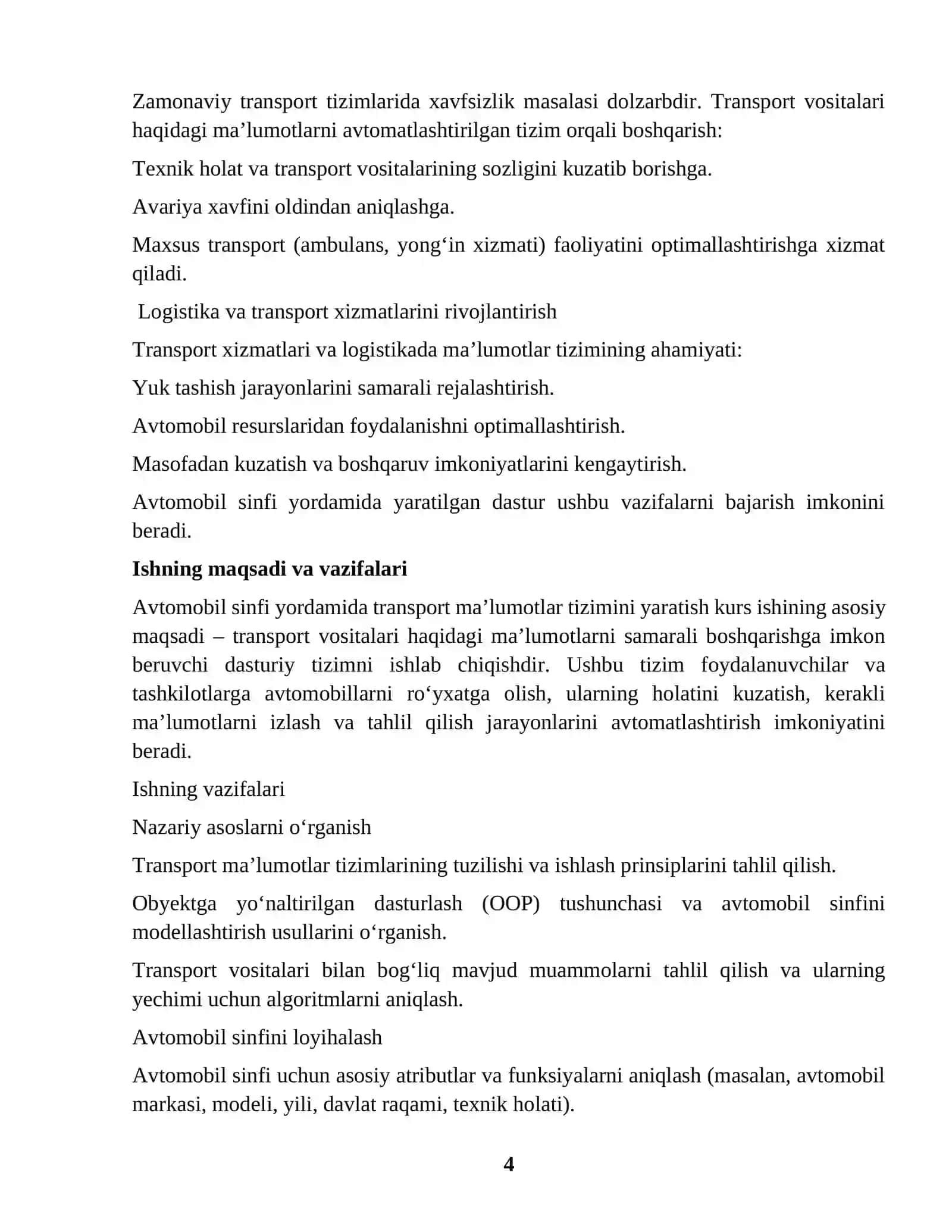 AVTOMOBIL SINFI YORDAMIDA TRANSPORT MA’LUMOTLAR TIZIMINI YARATISH 4