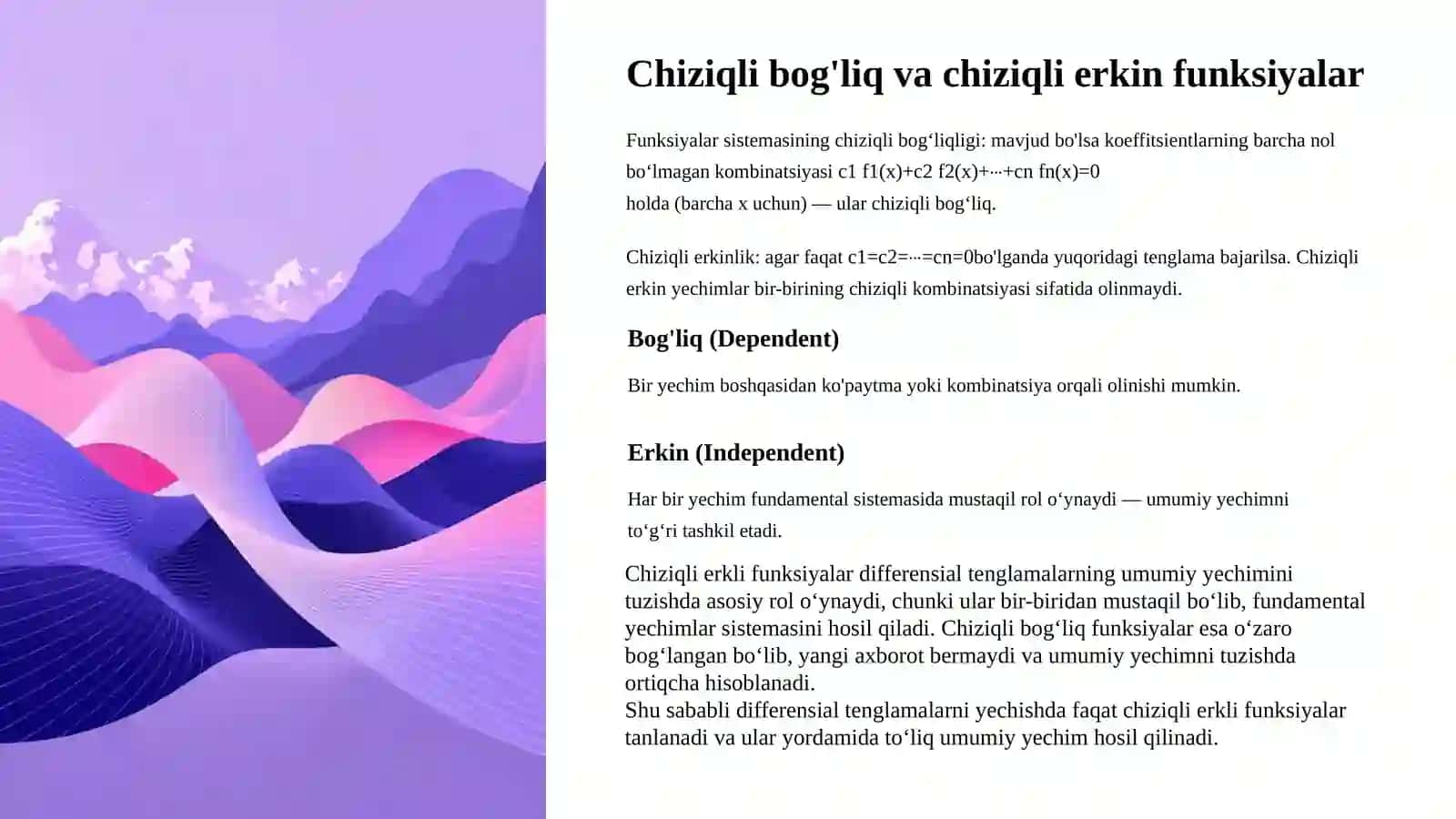 Bir jinsli chiziqli differensial tenglamalar va ularning yechimlari 4