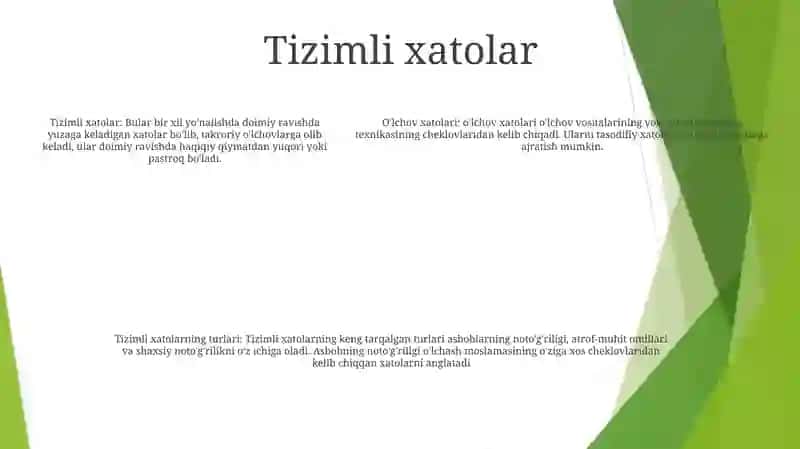 OʻLchash Xatoliklari,Ularning Turlari 4