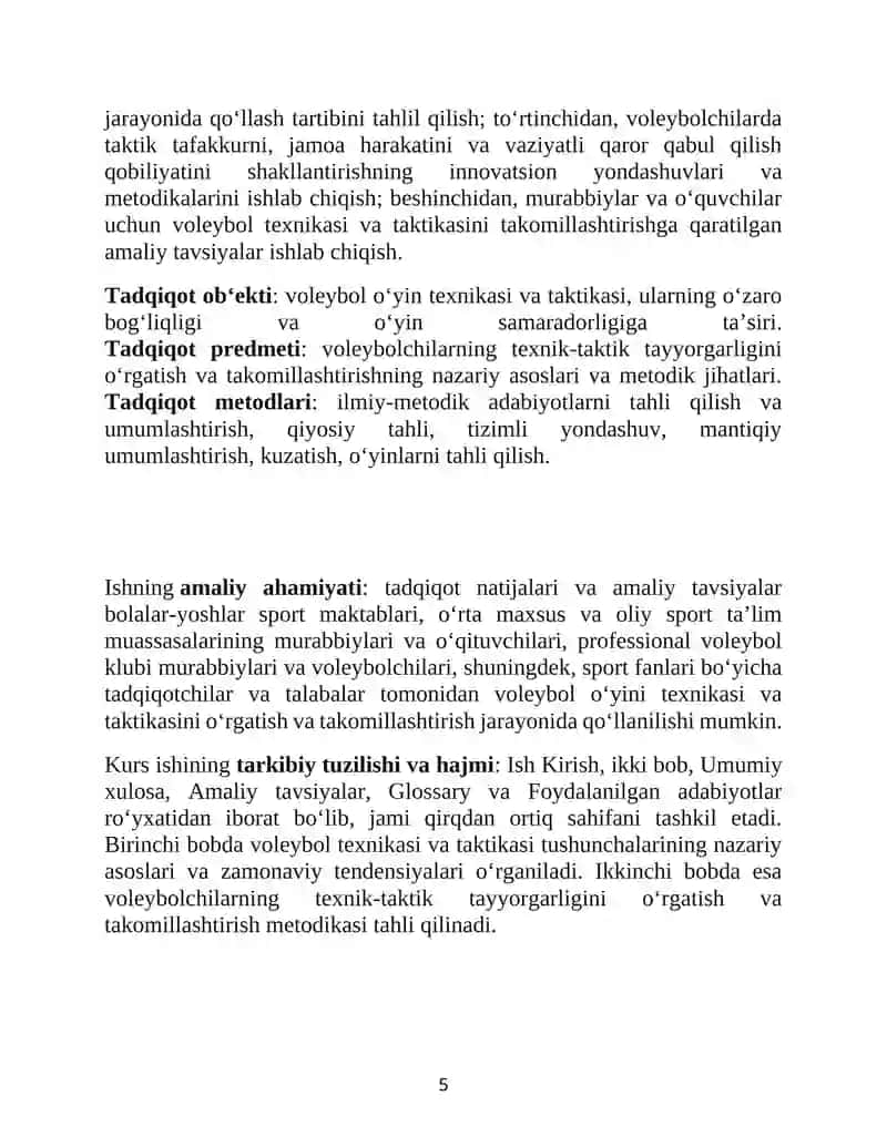 Voleybolchilarning texnik-taktik tayyorgarligini shakllantirish va takomillashtirishning zamonaviy metodikasi 4