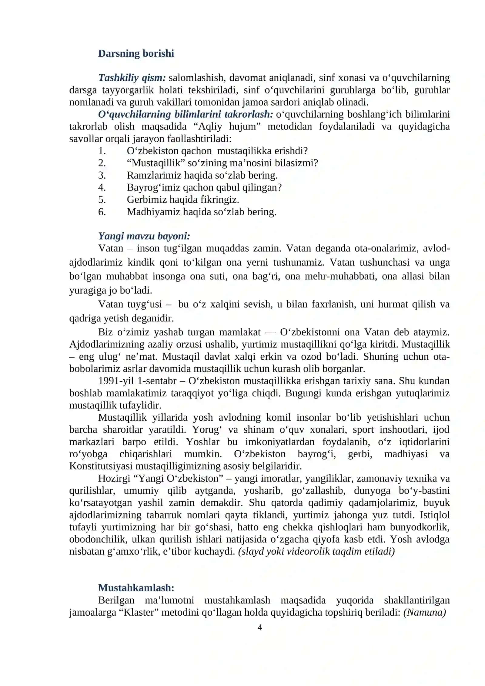 Mustaqillik darsi 4