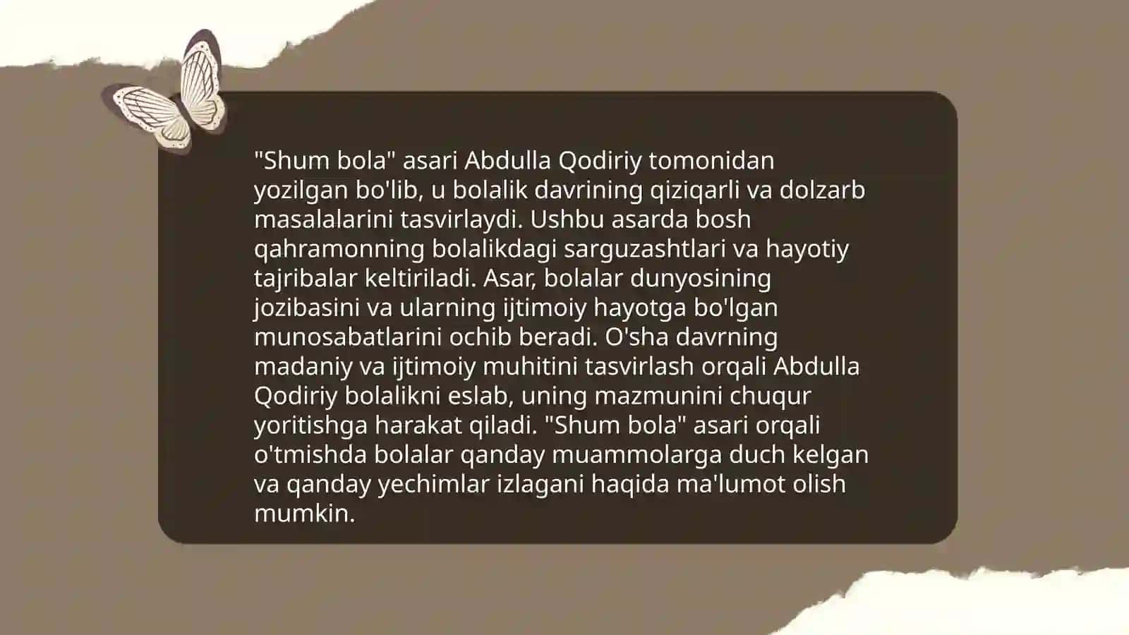 "Shum Bola" asarlari tahlili 4