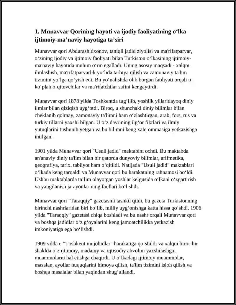 JADID MA’RIFATPARVARLARINING O‘LKA IJTIMOIY-MA’NAVIY HAYOTIDA TUTGAN O‘RNI (MUNAVVAR QORI) 4