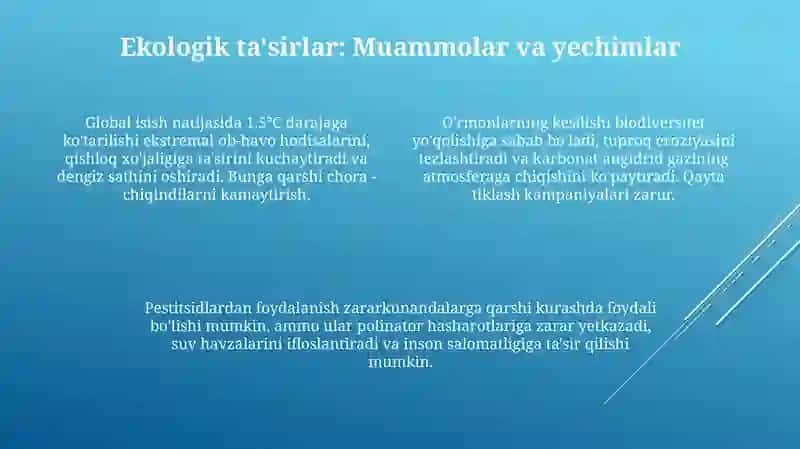 Tabiat va Inson Taraqqiyoti: Asosiy Masalalar 4