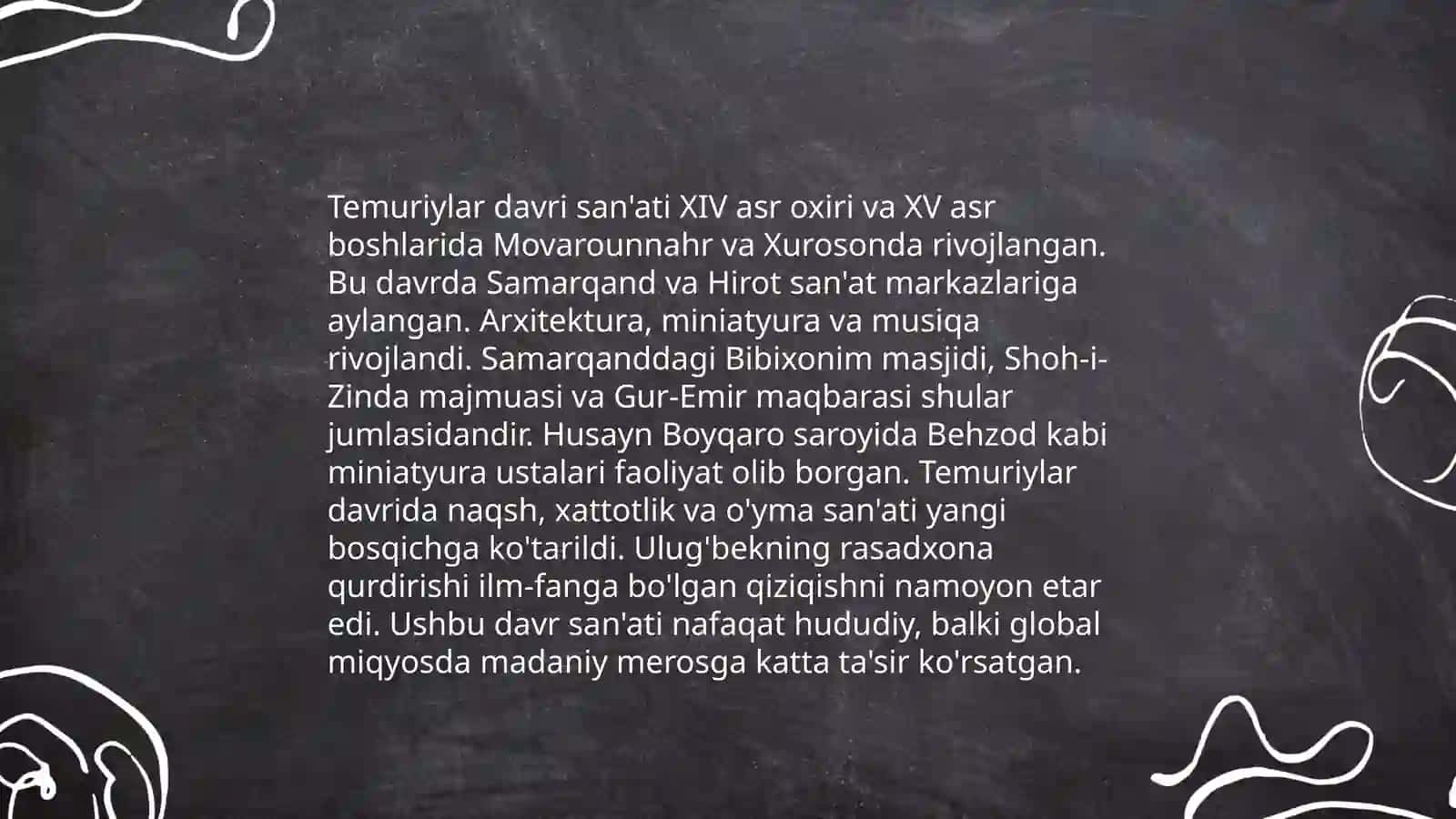 Movarounnahrda Temuriylar davrida madaniyat 4