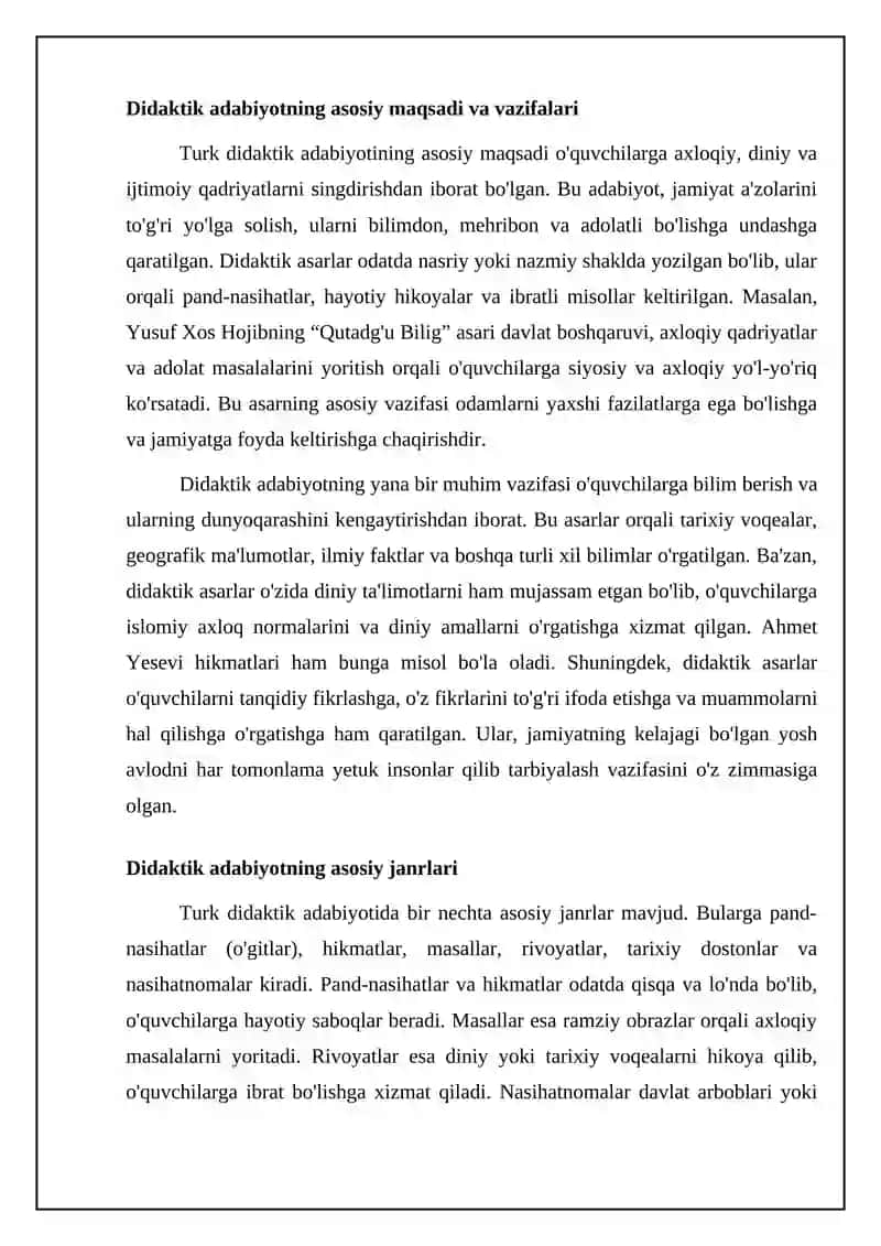 Turk didaktik adabiyotining asosiy xususiyatlari va janrlari 4