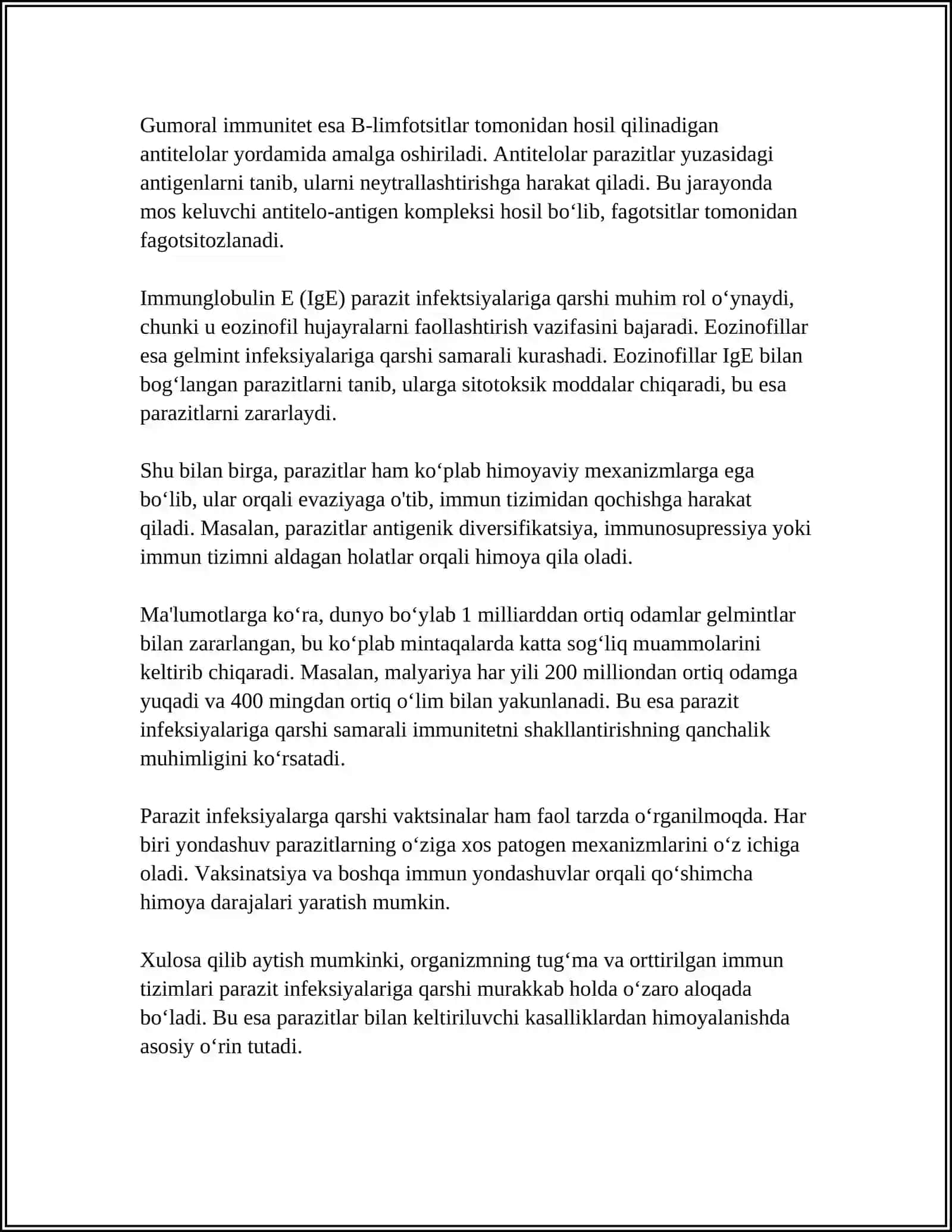 PARAZIT INFEKSIYALARGA QARSHI IMUNITET 4