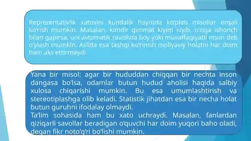 Reprezentativlik xatosi deganda nimani tushunasiz 4