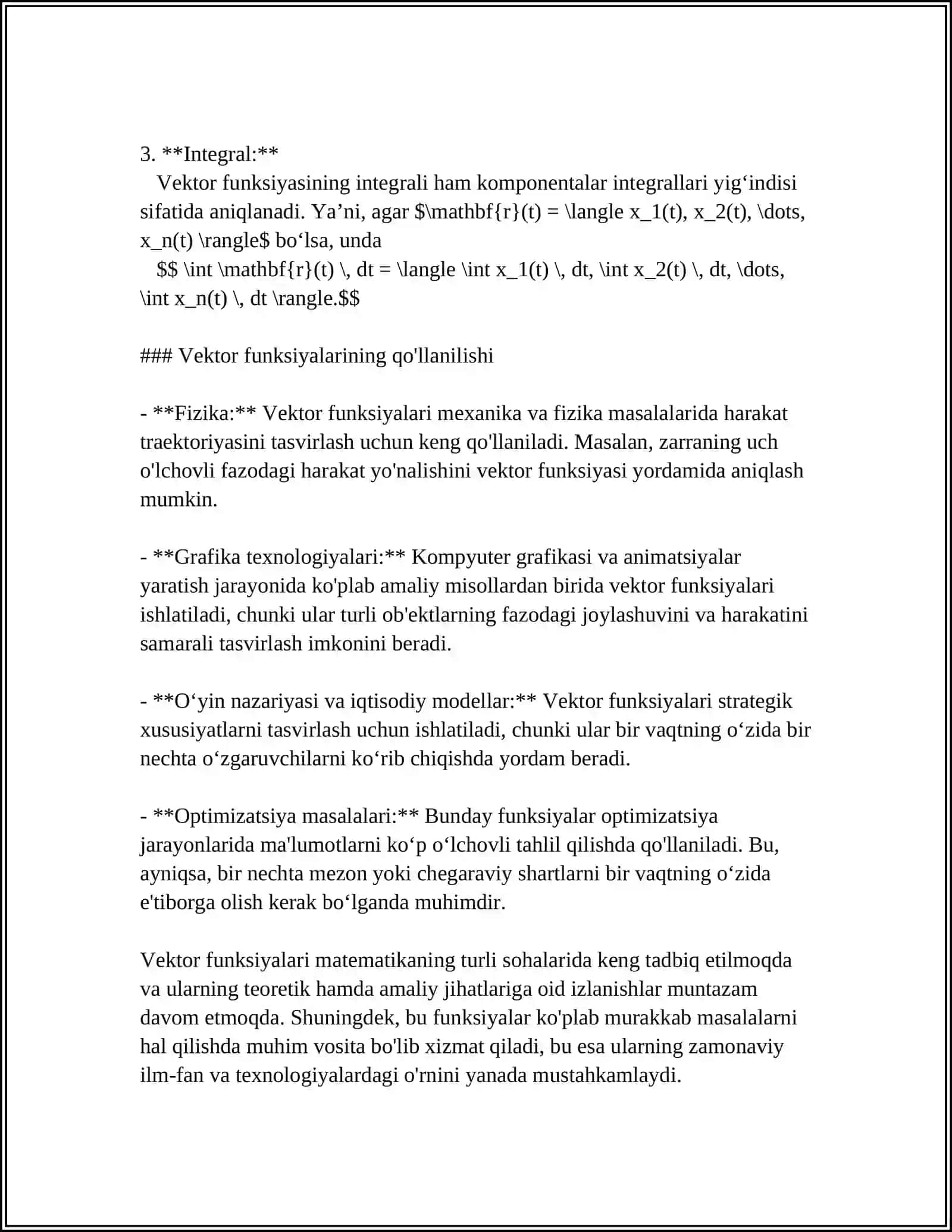 VEKTOR FUNKSIYA VA UNING LIMITI HOSILASI INTEGRALI 4