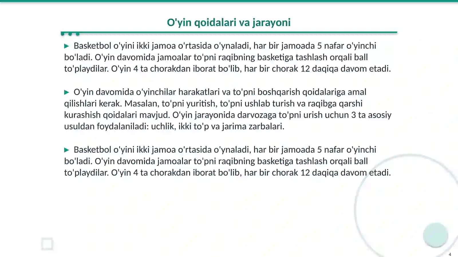 Basketbol sport turi bo'yicha 4