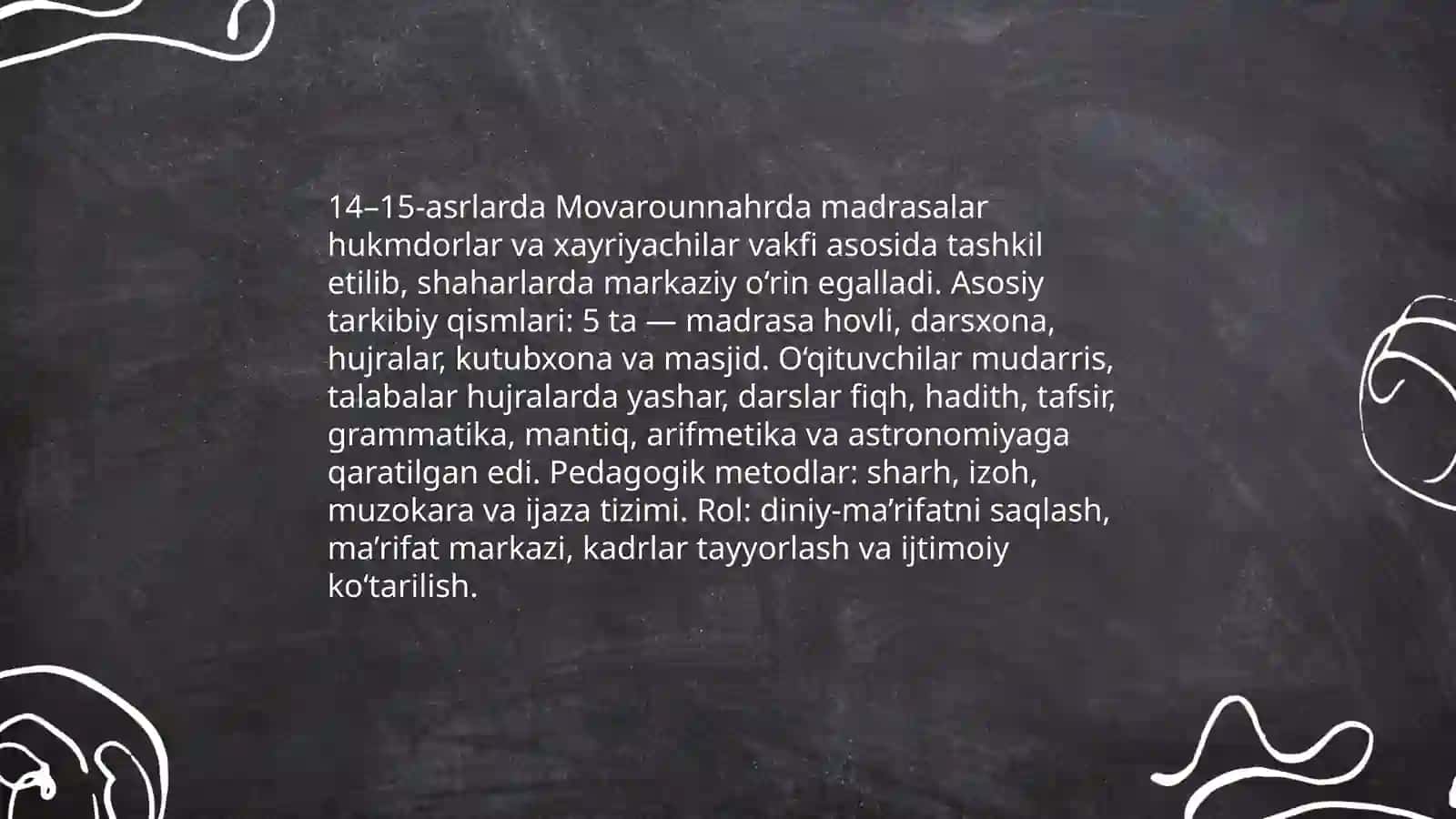 14-15 asrlarda Movorounnahrda ta’lim -tarbiya pedagogik fikrlari mavzusida 4