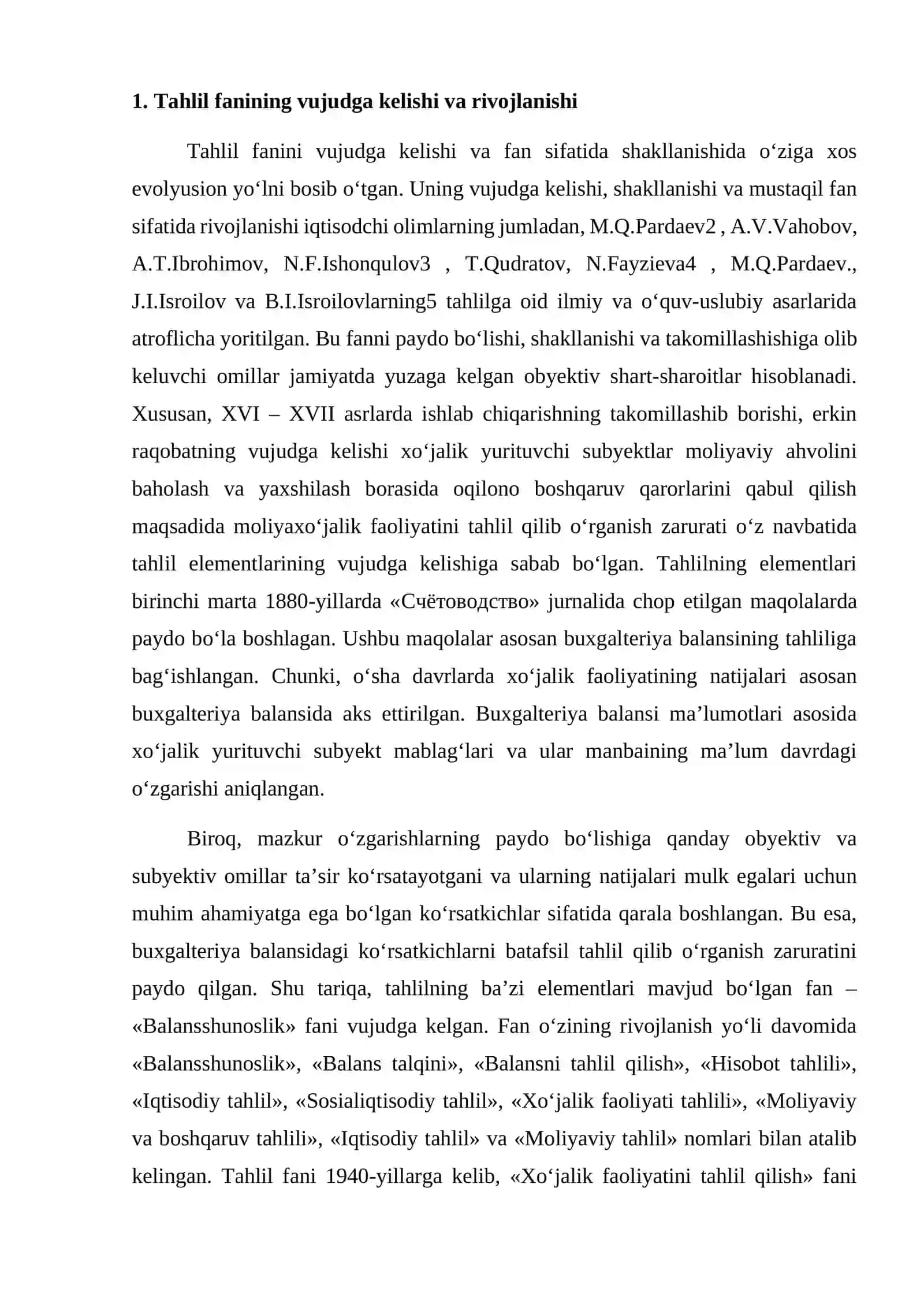 Tahlil fanining vujudga kelishi va uning tasnifi 4