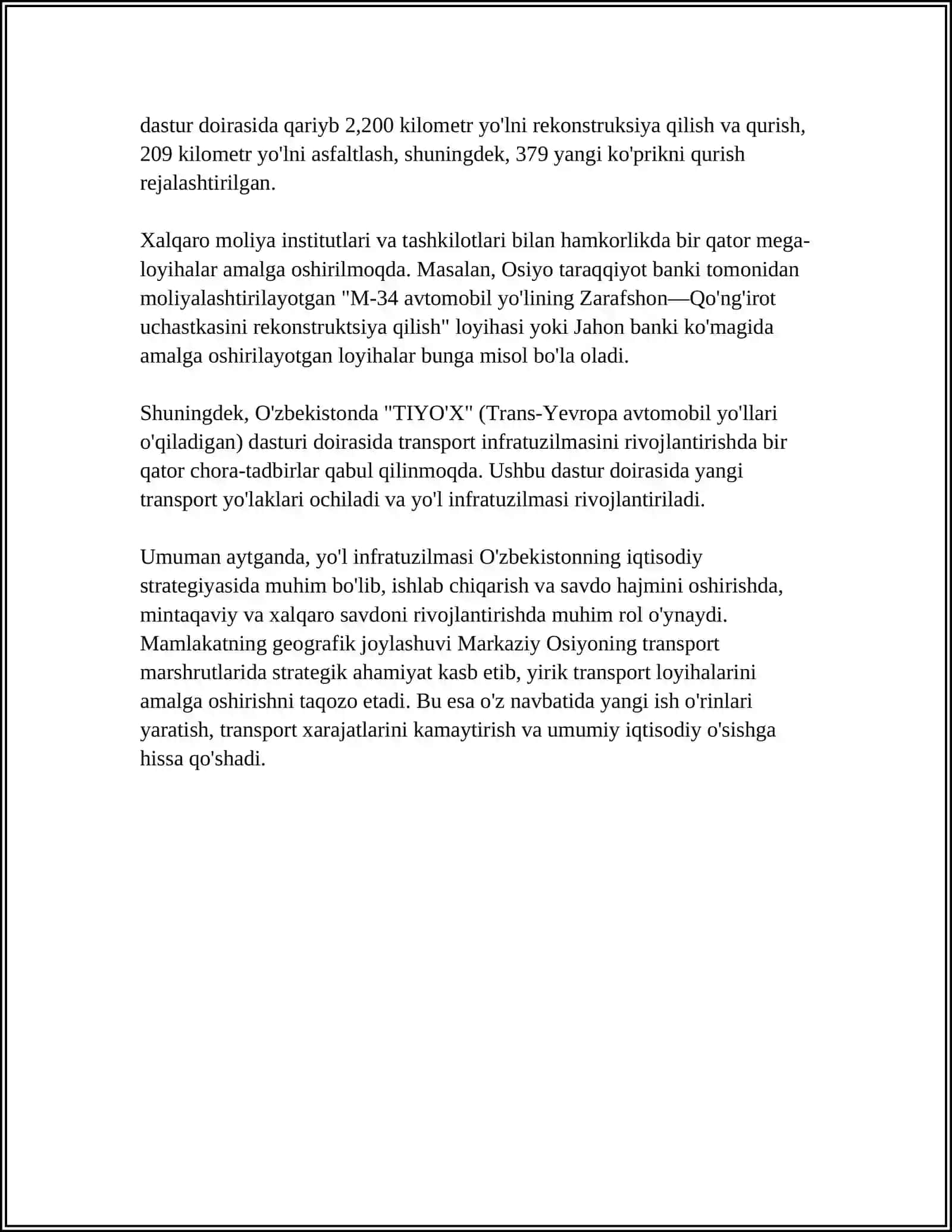 TRANSPORT INFRATUZILMASI UCHUN MUSTAQIL TO'LIQ 4