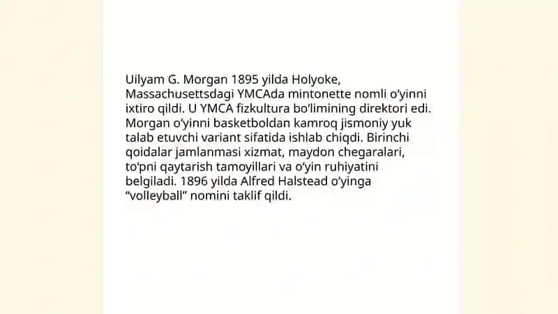 Voleybol oʻyinining kelib chiqishi va rivojlanish tarixi 4