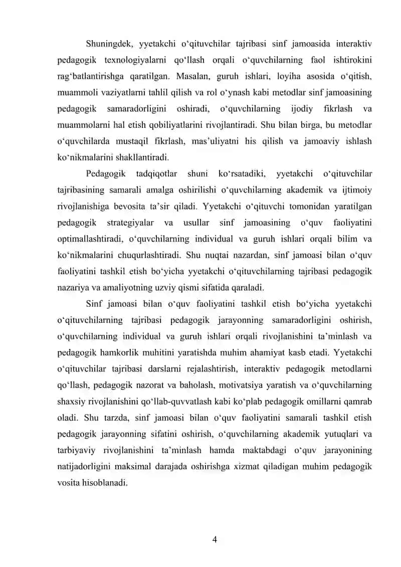 Sinf Jamoasi Bilan O‘quv Faoliyatini Tashkil Etish Bo‘yicha YYetakchi O‘qituvchilarning Tajribasi 4