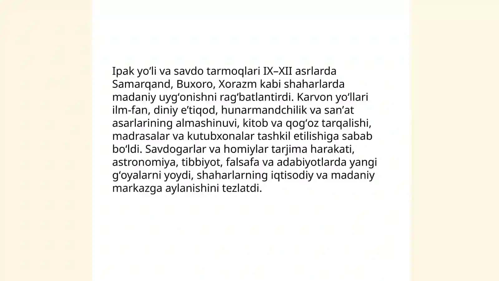 IX-XII asrlarda mamlakatimiz hududida roʻy bergan madaniy uygʻonish (Renessans) 4