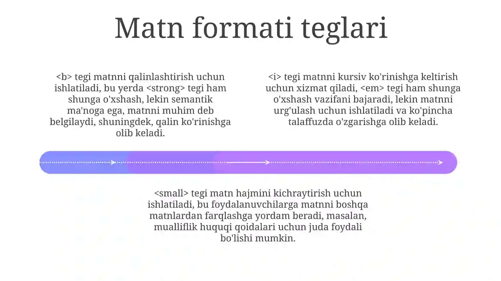 HTML tilida matnlar bilan ishlash teglari 4