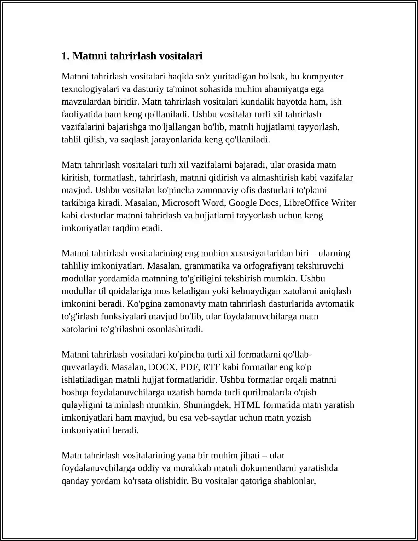 WORD DASTURI MENYULARI QATORI VA ULAR BILAN ISHLASH 4
