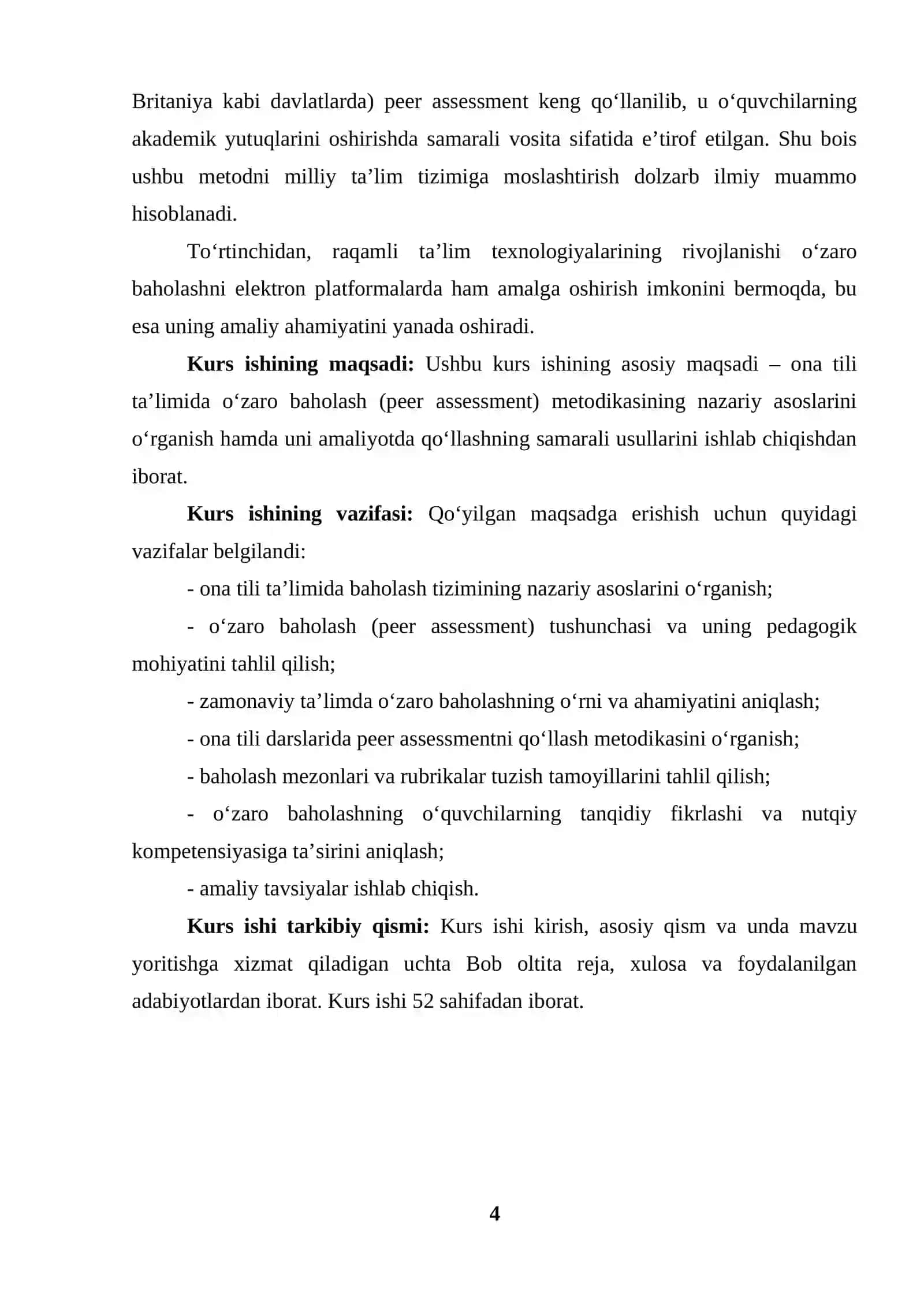 ONA TILI TA'LIMIDA O'ZARO BAHOLASH (PEER ASSESSMENT) METODIKASI 4