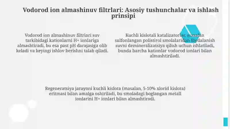 Vodorod, natriy va anion almashinadigan filtrlar 4