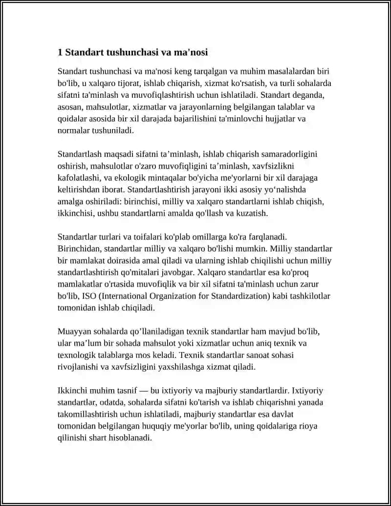 STANDART VA STANDARTLASHTIRISH. STANDARTLARNING TURLARI VA TOIFALARI 4