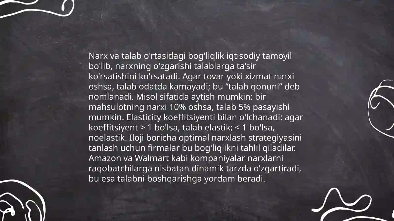 Talab va taklifga ta’sir etuvchi omillar, bozor muvozanatiga doir masalalar yechimini topish va grafiklarda tasvirlash 4